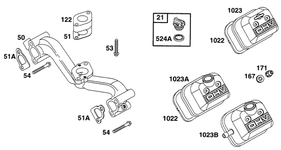 Manifold, Rocker Covers Diagram and Parts List for 290447-1147-XX  Briggs and Stratton Engine